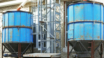 2 Industrial water tanks in blue