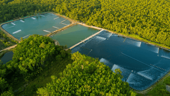 aerial shot of body of water with trees in background